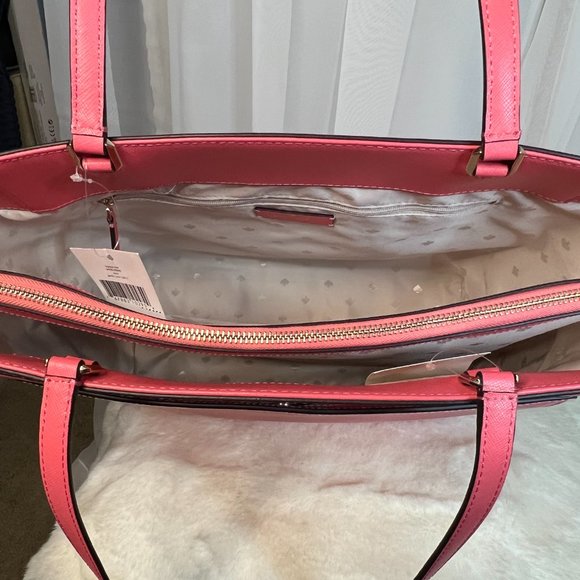 Kate Spade Staci Laptop Tote Triple Compartment Leather Garden Pink - Picture 5 of 8